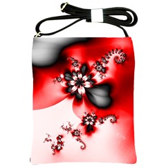 Abstract Red Black Floral Print Shoulder Sling Bag by SpinnyChairDesigns