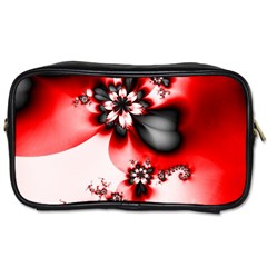 Abstract Red Black Floral Print Toiletries Bag (two Sides) by SpinnyChairDesigns