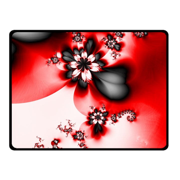 Abstract Red Black Floral Print Fleece Blanket (Small)