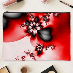 Abstract Red Black Floral Print Cosmetic Bag (xxxl) by SpinnyChairDesigns