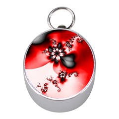 Abstract Red Black Floral Print Mini Silver Compasses by SpinnyChairDesigns