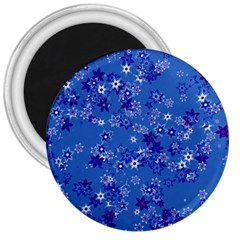 Cornflower Blue Floral Print 3  Magnets by SpinnyChairDesigns