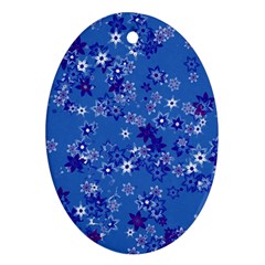 Cornflower Blue Floral Print Ornament (oval) by SpinnyChairDesigns