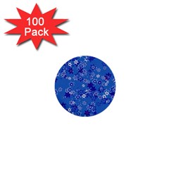 Cornflower Blue Floral Print 1  Mini Buttons (100 Pack)  by SpinnyChairDesigns