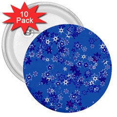 Cornflower Blue Floral Print 3  Buttons (10 Pack)  by SpinnyChairDesigns