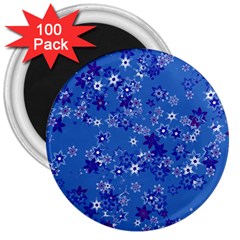 Cornflower Blue Floral Print 3  Magnets (100 Pack) by SpinnyChairDesigns