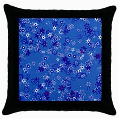 Cornflower Blue Floral Print Throw Pillow Case (black) by SpinnyChairDesigns