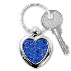 Cornflower Blue Floral Print Key Chain (heart) by SpinnyChairDesigns