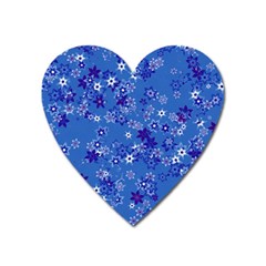 Cornflower Blue Floral Print Heart Magnet by SpinnyChairDesigns