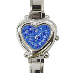 Cornflower Blue Floral Print Heart Italian Charm Watch by SpinnyChairDesigns