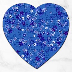 Cornflower Blue Floral Print Jigsaw Puzzle (heart) by SpinnyChairDesigns