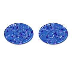 Cornflower Blue Floral Print Cufflinks (oval) by SpinnyChairDesigns