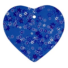 Cornflower Blue Floral Print Heart Ornament (two Sides) by SpinnyChairDesigns