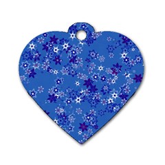 Cornflower Blue Floral Print Dog Tag Heart (one Side) by SpinnyChairDesigns