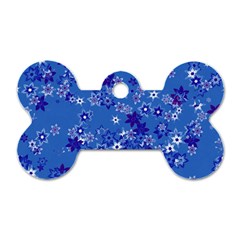 Cornflower Blue Floral Print Dog Tag Bone (one Side) by SpinnyChairDesigns