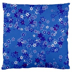 Cornflower Blue Floral Print Large Cushion Case (one Side) by SpinnyChairDesigns