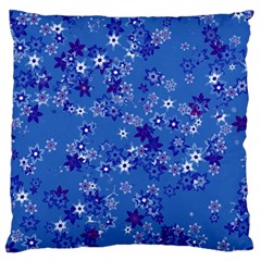 Cornflower Blue Floral Print Large Flano Cushion Case (two Sides) by SpinnyChairDesigns