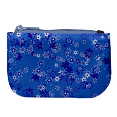 Cornflower Blue Floral Print Large Coin Purse by SpinnyChairDesigns