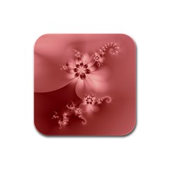 Coral Pink Floral Print Rubber Square Coaster (4 Pack)  by SpinnyChairDesigns