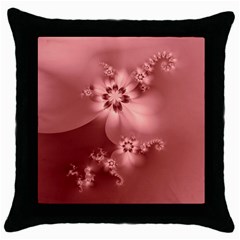 Coral Pink Floral Print Throw Pillow Case (black) by SpinnyChairDesigns