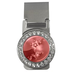 Coral Pink Floral Print Money Clips (cz)  by SpinnyChairDesigns