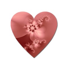 Coral Pink Floral Print Heart Magnet by SpinnyChairDesigns