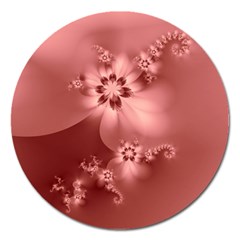 Coral Pink Floral Print Magnet 5  (round) by SpinnyChairDesigns