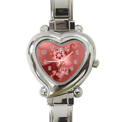 Coral Pink Floral Print Heart Italian Charm Watch by SpinnyChairDesigns