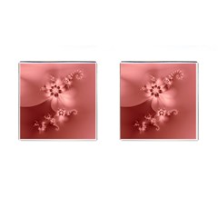 Coral Pink Floral Print Cufflinks (square) by SpinnyChairDesigns