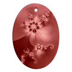 Coral Pink Floral Print Oval Ornament (two Sides) by SpinnyChairDesigns