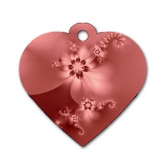 Coral Pink Floral Print Dog Tag Heart (one Side) by SpinnyChairDesigns