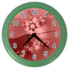 Coral Pink Floral Print Color Wall Clock by SpinnyChairDesigns