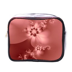 Coral Pink Floral Print Mini Toiletries Bag (one Side) by SpinnyChairDesigns