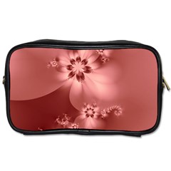 Coral Pink Floral Print Toiletries Bag (one Side) by SpinnyChairDesigns