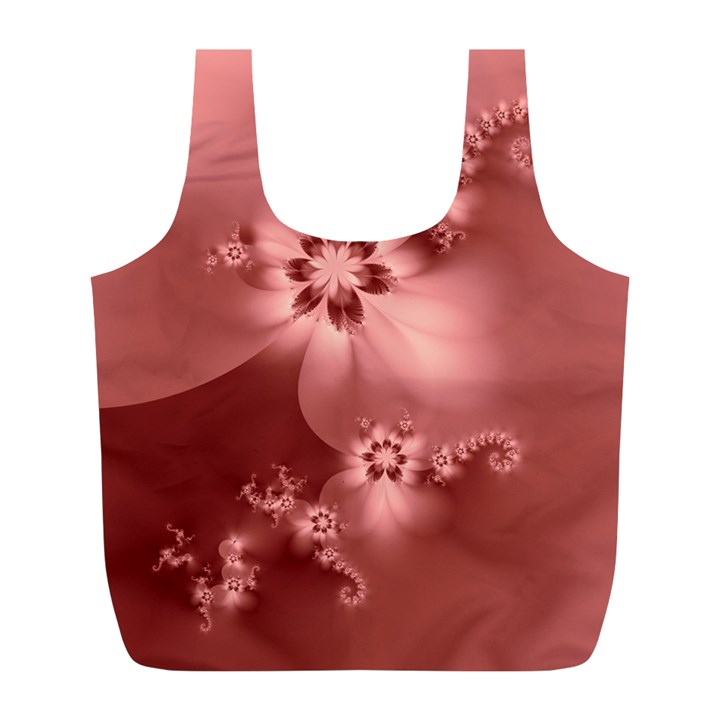 Coral Pink Floral Print Full Print Recycle Bag (L)