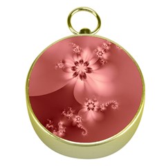 Coral Pink Floral Print Gold Compasses by SpinnyChairDesigns