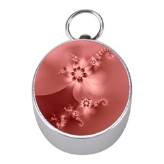 Coral Pink Floral Print Mini Silver Compasses by SpinnyChairDesigns