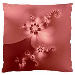 Coral Pink Floral Print Large Flano Cushion Case (one Side) by SpinnyChairDesigns