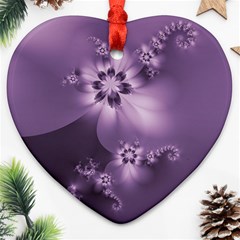 Royal Purple Floral Print Ornament (heart) by SpinnyChairDesigns