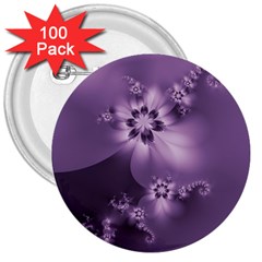 Royal Purple Floral Print 3  Buttons (100 Pack)  by SpinnyChairDesigns