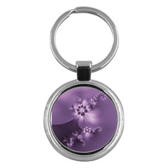 Royal Purple Floral Print Key Chain (round) by SpinnyChairDesigns