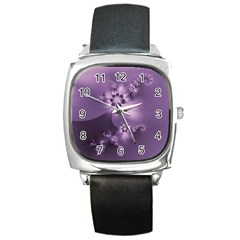 Royal Purple Floral Print Square Metal Watch