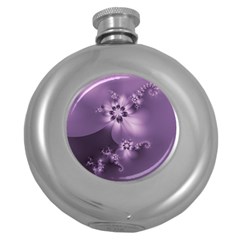 Royal Purple Floral Print Round Hip Flask (5 Oz) by SpinnyChairDesigns