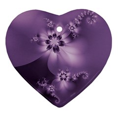 Royal Purple Floral Print Heart Ornament (two Sides) by SpinnyChairDesigns