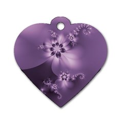 Royal Purple Floral Print Dog Tag Heart (one Side) by SpinnyChairDesigns