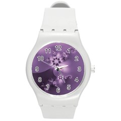 Royal Purple Floral Print Round Plastic Sport Watch (m) by SpinnyChairDesigns