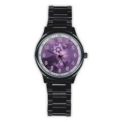 Royal Purple Floral Print Stainless Steel Round Watch by SpinnyChairDesigns