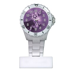 Royal Purple Floral Print Plastic Nurses Watch by SpinnyChairDesigns