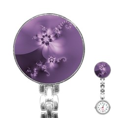 Royal Purple Floral Print Stainless Steel Nurses Watch by SpinnyChairDesigns