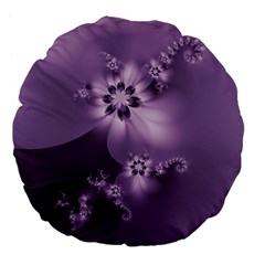 Royal Purple Floral Print Large 18  Premium Flano Round Cushions by SpinnyChairDesigns